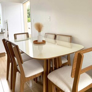 Conjunto de Jantar 6 Lugares Mesa Tampo em Vidro 1,80m Dalla