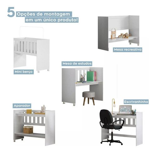 Mini Berço Chiquerinho com Colçhão 5 em 1 em Mdf Rubi:branco - 4