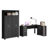 Conjunto Para Escritório 2 Peças com Escrivaninha em L e Armário Multiuso 4 portas Preto Tx Not - 1