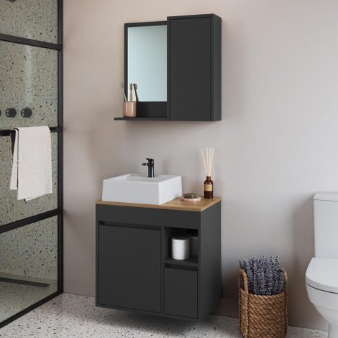 Armários Modulares de Banheiro Crart-CON012 2 Portas 1 Gaveta MDP 60cm Grafite Multimóveis