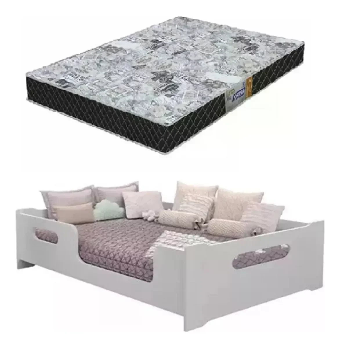 Cama Encanto Casal Montessoriana Infantil 100% MDF + Colchão Gazim D23 de 1.88x1.38 - Branca
