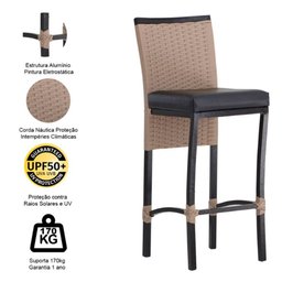 2 Banqueta Cannes em Alumínio Corda Náutica Para Edícula, Balcão, Mesa de Jantar Trama Original - 3