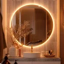 Ver imagem 1 de Espelho Decorativo Redondo para Escritório Sala Quarto Banheiro com Led Quente 60cm + Suporte