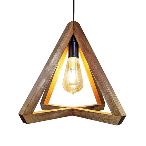 Luminária Teto Pendente Madeira Maciça Rústica Retrô Moderna