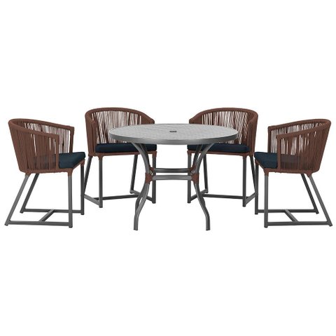 Mesa com 4 Cadeiras de Jantar Roma 100cm e Noronha em Aluminío Preto Corda Nautica Estofado 12 Trama