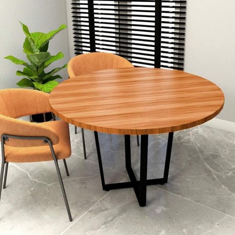 Mesa de Reunião Industrial Linha Corporativa de Alto Padrão MDF 110cm Freijó com Preto F5 Office