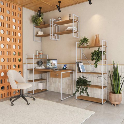 Conjunto Completo para Escritório 5 Peças com Mesa Escrivaninha Linha Industrial Kappesberg