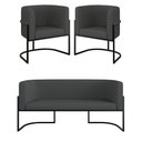 Ver imagem 1 de Kit 2 Poltronas + Sofá 2 Lugares Base de Metal Gold Corino Cinza