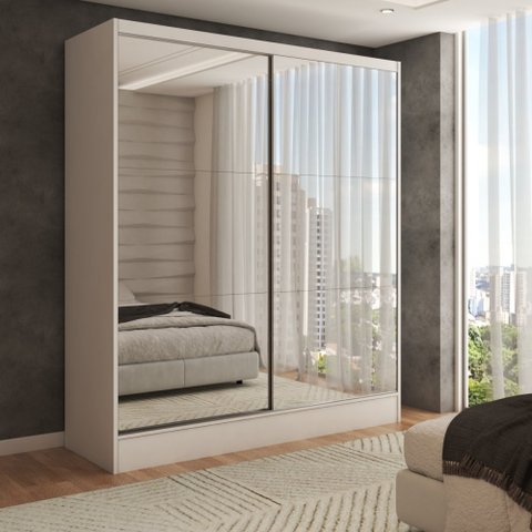 Guarda-roupa Solteiro Swift 2 Portas 2 Gavetas com Espelho Branco - Panorama Móveis