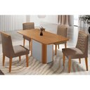 Ver imagem 1 de Conjunto: Mesa de Cozinha Pietá C/ Tampo Madeirado Canto Curvo 120x80cm e 4 Cadeiras Maldivas