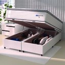 Ver imagem 3 de Cama Box Baú Casal Queen Colchão Molas Guarda Costas com Pillow 158x198x81cm Branco/cinza