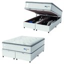 Ver imagem 1 de Cama Box Baú Casal Queen Colchão Molas Guarda Costas com Pillow 158x198x81cm Branco/cinza