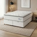 Ver imagem 3 de Cama Box Baú Casal Queen Colchão Molas Guarda Costas com Pillow 158x198x81cm Branco/cinza