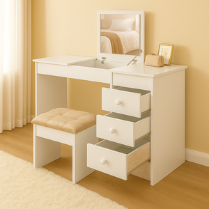 Penteadeira Escrivaninha com Espelho 3 Gavetas e Banqueta Branco