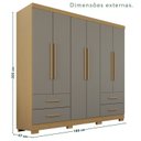 Ver imagem 4 de Guarda-Roupa Casal com Pés 6 Portas 4 Gavetas Texas Premium Cinza/Jequitibá/Granizo
