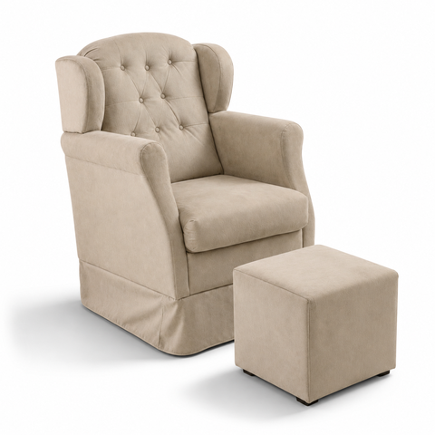 Poltrona Amamentação em Balanço com Puff em Suede Premium