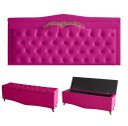 Ver imagem 1 de Kit Helena Cabeceira de Cama Painel e Calçadeira Baú King 195 Cm Suede Rosa Pink Eli Móveis e Decora