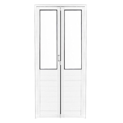 Porta de Alumínio Camarão com Vidro e Trinco Lado Direito 210x80cm Branco Allo Esquadrias