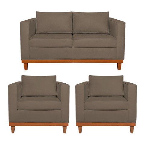 Kit Sofá 3 Lugares e 2 Poltronas Europa 180 cm Estilo Conforto e Elegância Suede Marrom