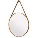 Ver imagem 1 de Espelho Redondo Adnet 80cm Moldura e Alça Couro Caramelo + Suporte