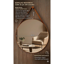 Ver imagem 2 de Espelho Redondo Adnet 80cm Moldura e Alça Couro Caramelo + Suporte