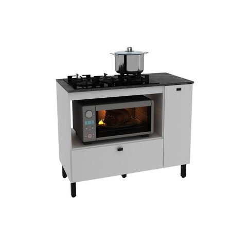 Balcão de Cozinha P/ Cooktop C/ Tampo Bl3316 C/ 2 Portas e 1 Nicho 100cm Branco/marmore Lunar -