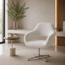 Ver imagem 2 de Poltrona Decorativa Estofada Zara Pé Giratório Metal:Bouclê Branco