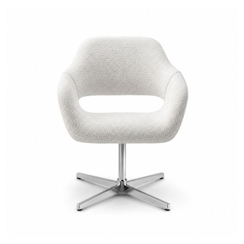Poltrona Decorativa Estofada Zara Pé Giratório Metal:Bouclê Branco