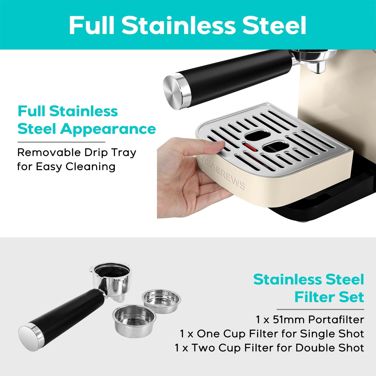 Casabrews Máquina de Espresso 20 Bar com Vaporizador de Leite (creme) - 6