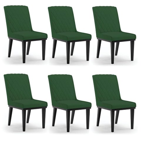 Cadeira Sala de Jantar Base Madeira Preto Kit 6 Sofia Veludo D03 - D'Rossi Cor Verde