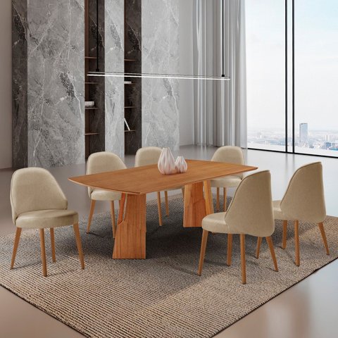 Conjunto de Mesa de Jantar Bia Tampo Laminado com 6 Cadeiras Ester Marrom/Turim/Cinamomo