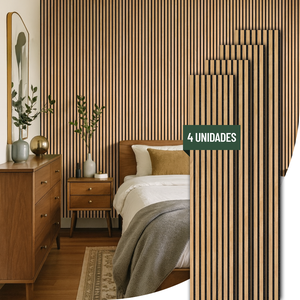 Kit 4 Painel Ikara de Madeira Ripado e Acústico - 270x32cm