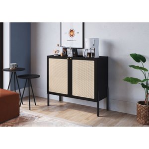 Balcão Bar 2 Portas 93cm Palhinha Pé Madeira 27928 Oslo Artesano - Nero/preto