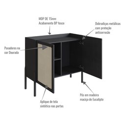 Balcão Bar 2 Portas 93cm Palhinha Pé Madeira 27928 Oslo Artesano - Nero/preto - 9