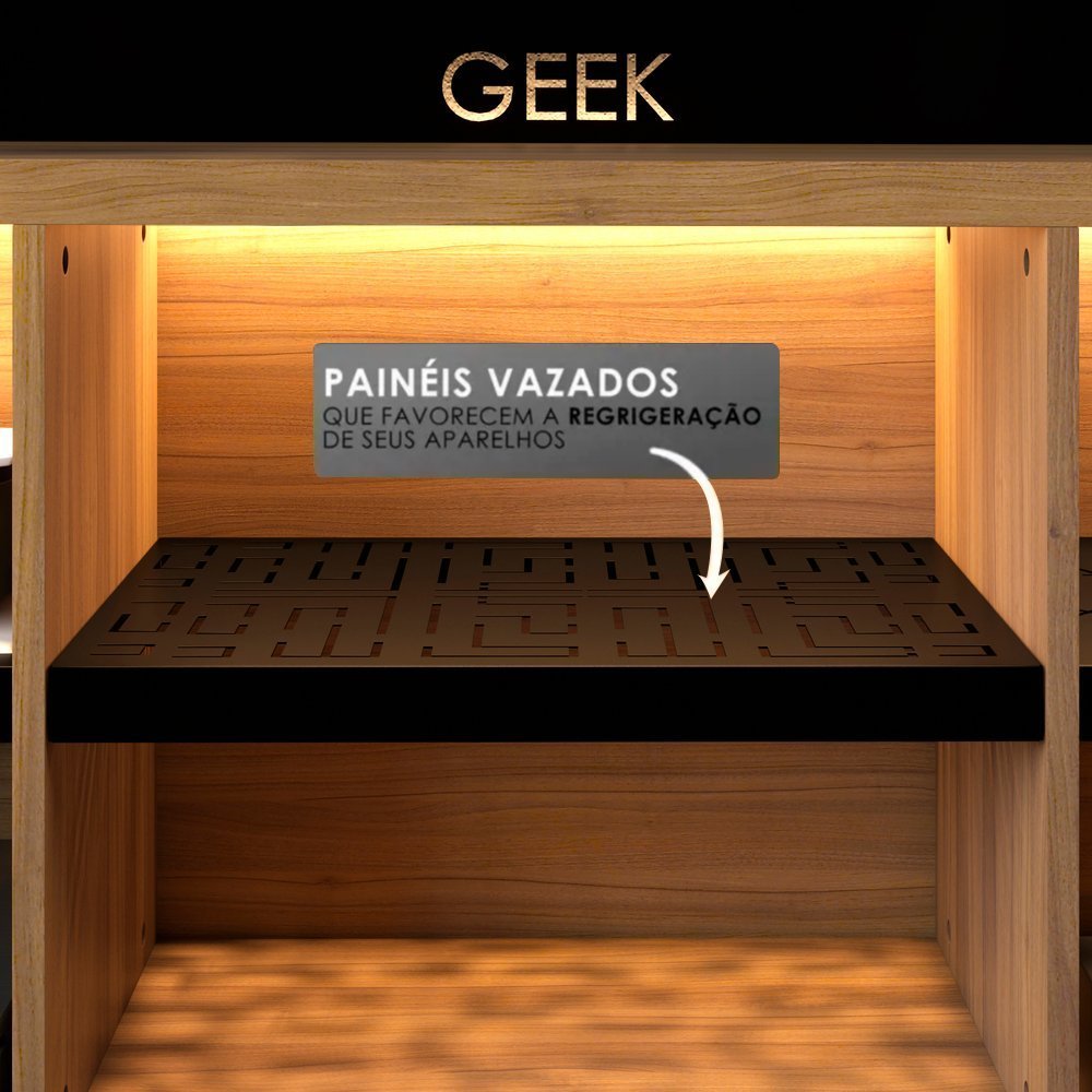 Rack Gamer Geek Madeira Metal com Led Incluso - Preto A3 - 3