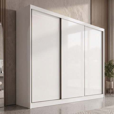 Guarda Roupa Casal 3 Portas de Correr e 8 Gavetas Arezzo Plus Branco - Novo Horizonte