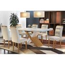 Ver imagem 1 de Conjunto: Mesa de Cozinha Imperatriz Tampo Madeirado C/ Vidro Canto Reto 180x90cm e 6 Cadeiras