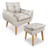 Kit Poltrona Decorativa e Puff Opala Luxo Linho Bege Sky Mobile - 1