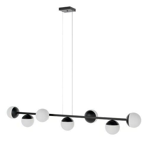 Lustre Luminaria Pendente de Teto Sala de Jantar Jabuticaba 7 Globos Vidro Bivolt - Preto - 110v/220 - 6