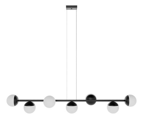 Lustre Luminaria Pendente de Teto Sala de Jantar Jabuticaba 7 Globos Vidro Bivolt - Preto - 110v/220 - 17