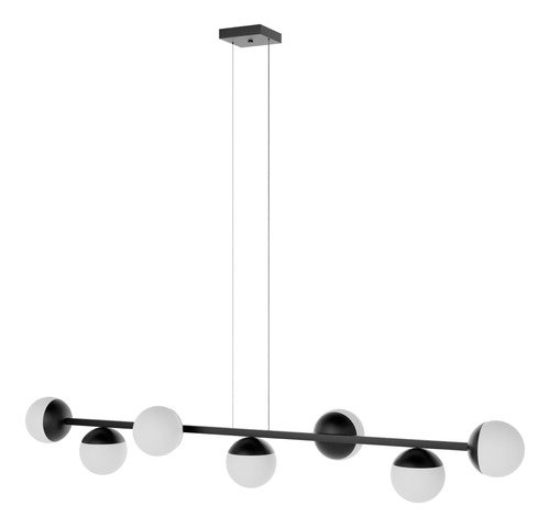 Lustre Luminaria Pendente de Teto Sala de Jantar Jabuticaba 7 Globos Vidro Bivolt - Preto - 110v/220 - 16