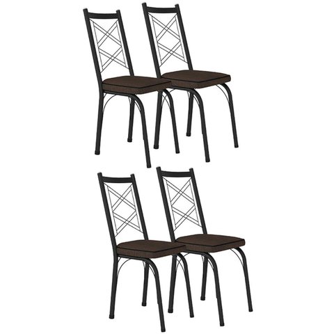 Kit 4 Cadeiras Aço Carbono Tubular Metálica Acabamento Fosco D-28 Julia Preto/imbuia