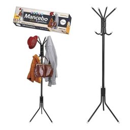 CABIDEIRO MANCEBO DE ROUPAS ARARA DESMONTAVEL PORTA CHAPEU BOLSA CASACO COM 8 GANCHOS PRETO - 1