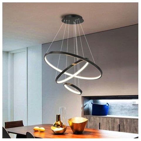 Lustre Pendente Moderno Anéis LED 51w 3 Arcos Preto Bivolt