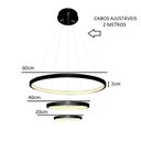 Ver imagem 4 de Lustre Pendente Moderno Anéis LED 51w 3 Arcos Preto Bivolt