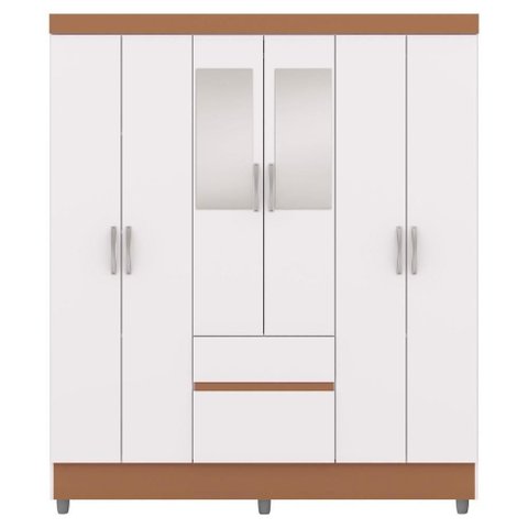 Guarda Roupa Casal 6 Portas 2 Gavetas Espelho 153 Cm Vlr Branco Camarim