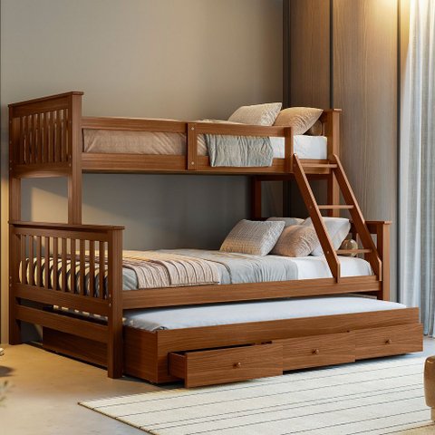 Treliche com Cama Casal em Madeira e Aux Casal C/ Gavetas Woodstore