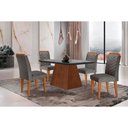 Ver imagem 1 de Conjunto: Mesa Sala Jantar Luna C/ Tampo Madeirado C/ Vidro Canto Curvo 120x80cm e 4 Cadeiras