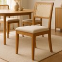 Ver imagem 1 de Kit 2 Cadeiras de Jantar Palha Estofadas Linho Bege Encosto Tela Sextavada Rubi Madeira Maciça Mel