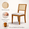Kit 2 Cadeiras de Jantar Palha Estofadas Linho Bege Encosto Tela Sextavada Rubi Madeira Maciça Mel - 7